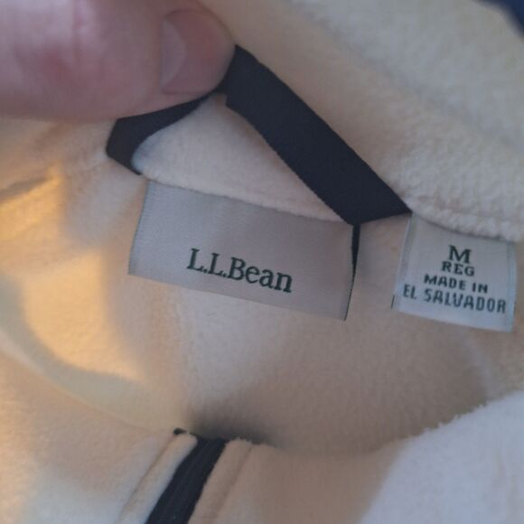 LL Bean Jacket Womens Medium Ivory Full Zip Lightweight Fleece Mock Neck Logo - Picture 8 of 16